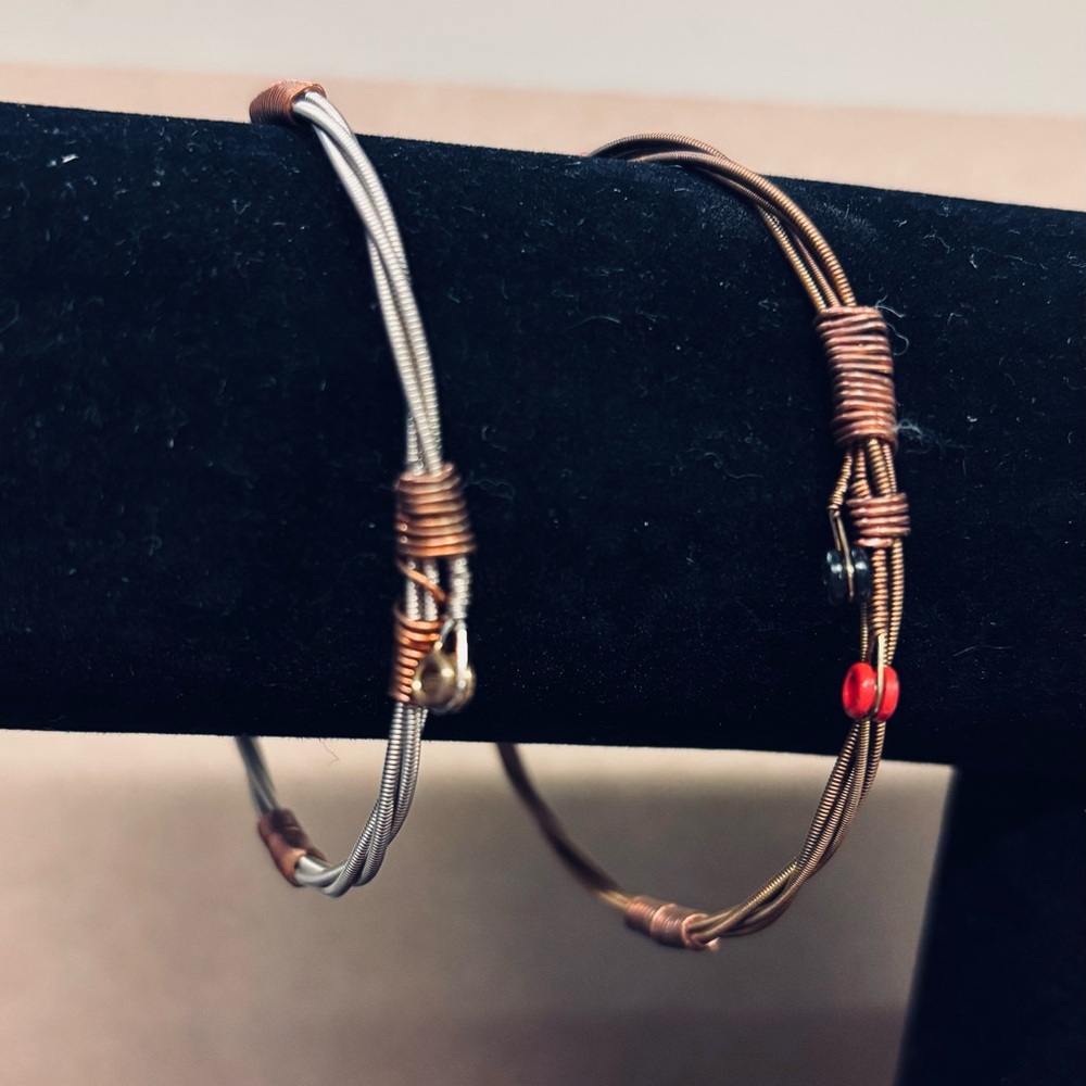 Elegant Guitar String Wrapped Bracelets - Silver and Copper
